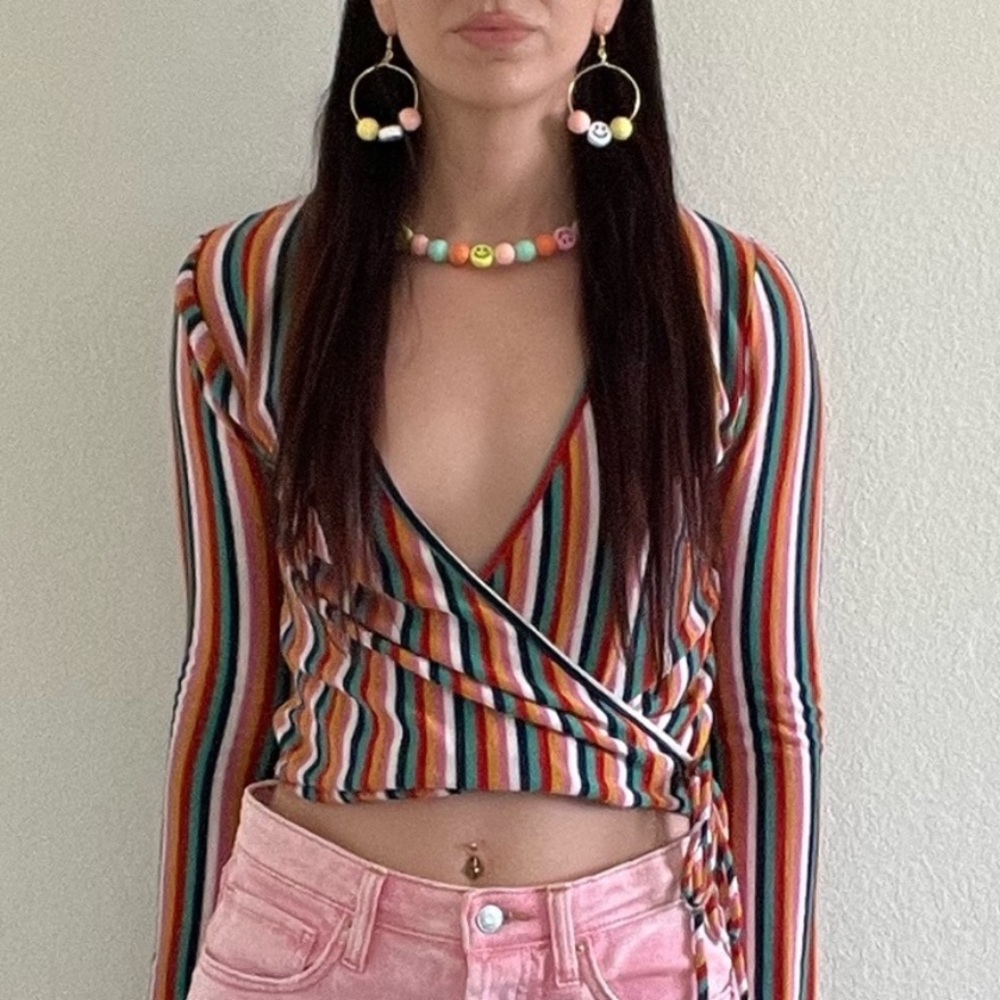 🌈 WRAP TIE BLOUSE • CAUTION TO THE WIND
